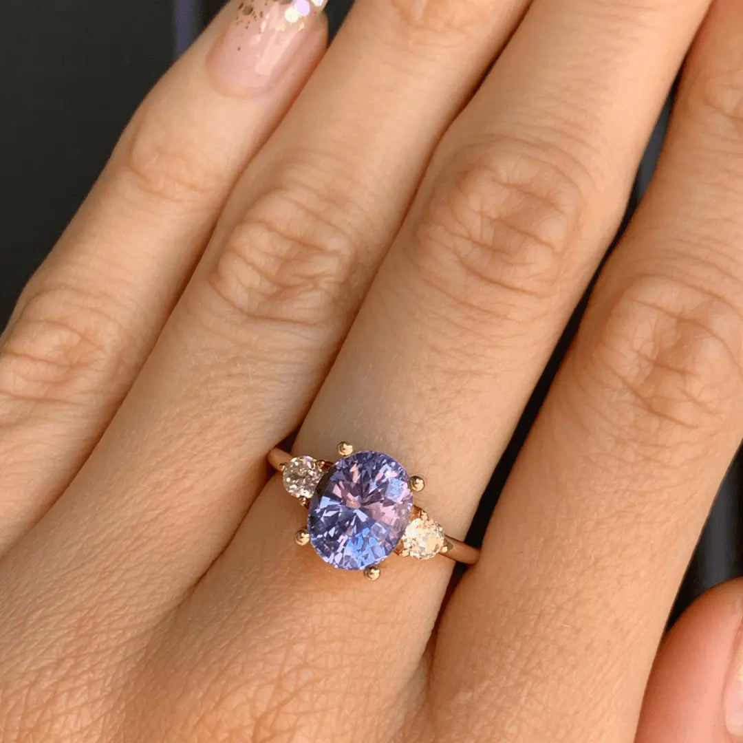 3.68ct Purple Sapphire Three Stone Ring Marrow Fine