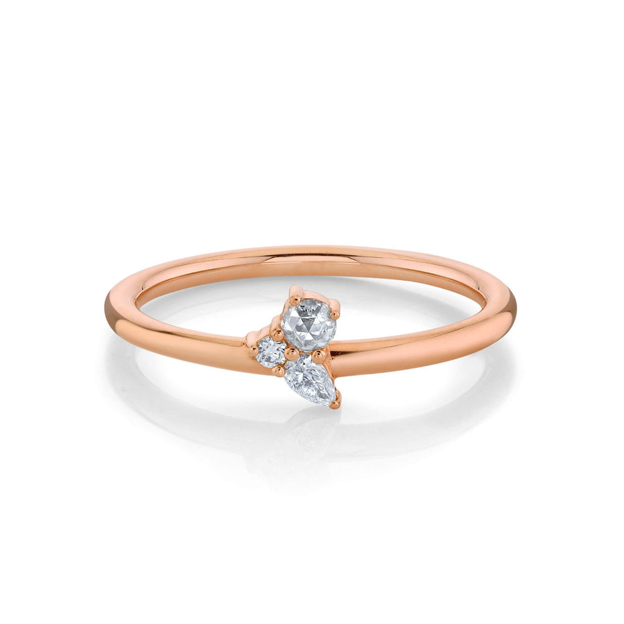 Marrow Fine Jewelry White Diamond Three Stone Mini Cluster Engagement And Stacking Ring [Rose Gold]